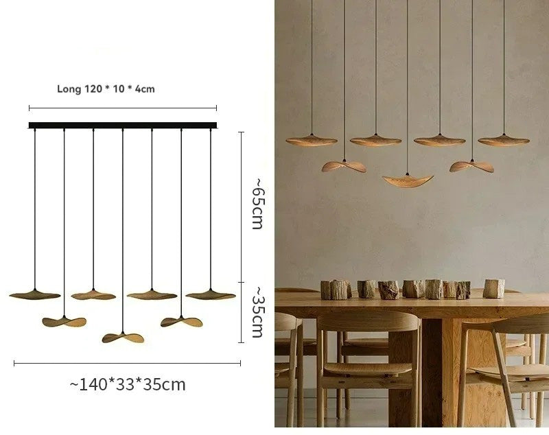 Japanese Lotus Leaf Chandelier Wabi Sabi Wooden Art Light for Zen Villas & Luxury Dining Spaces