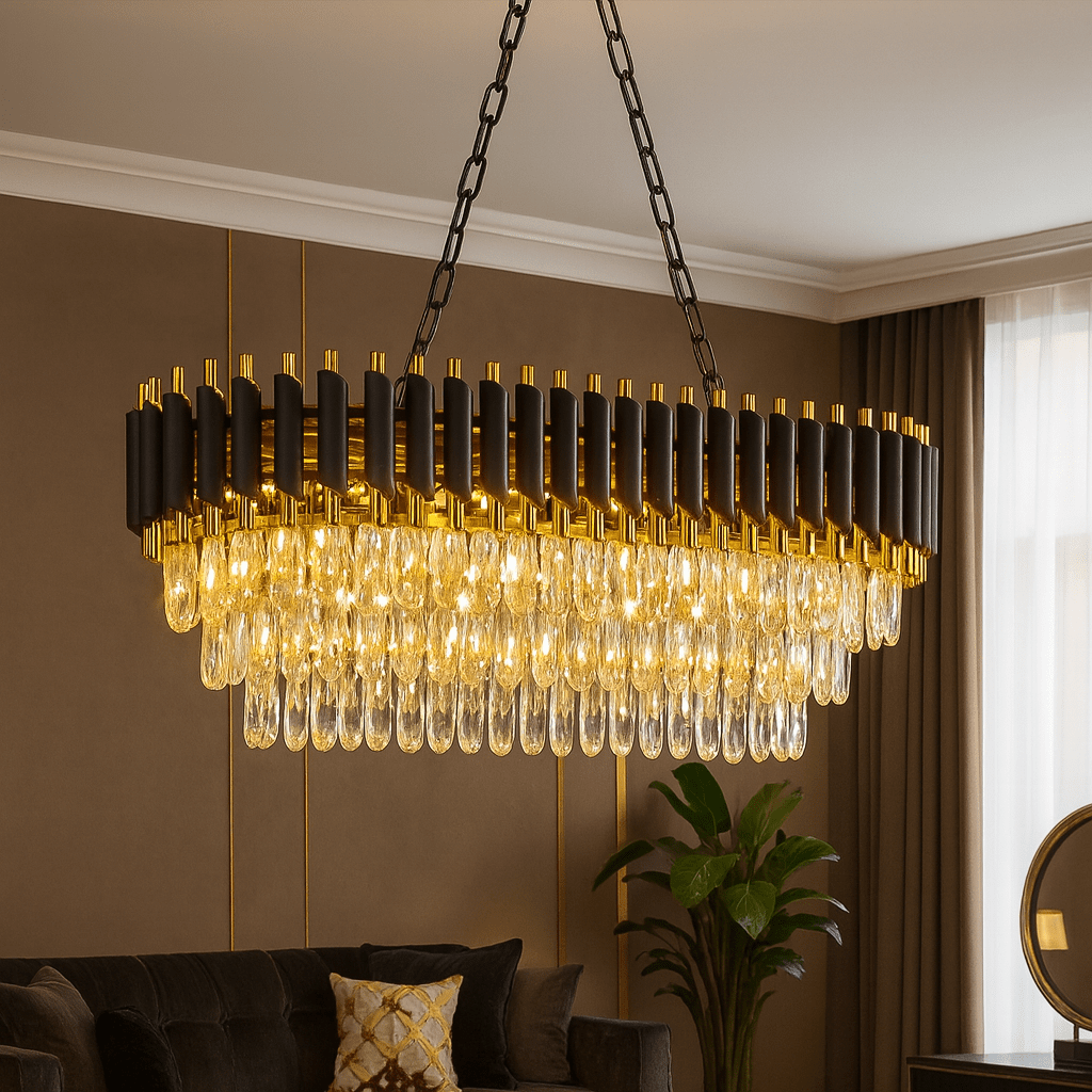 Luxury 3-Tier K9 Oval Black Gold Crystal Chandelier for Dining, Living & Bedrooms