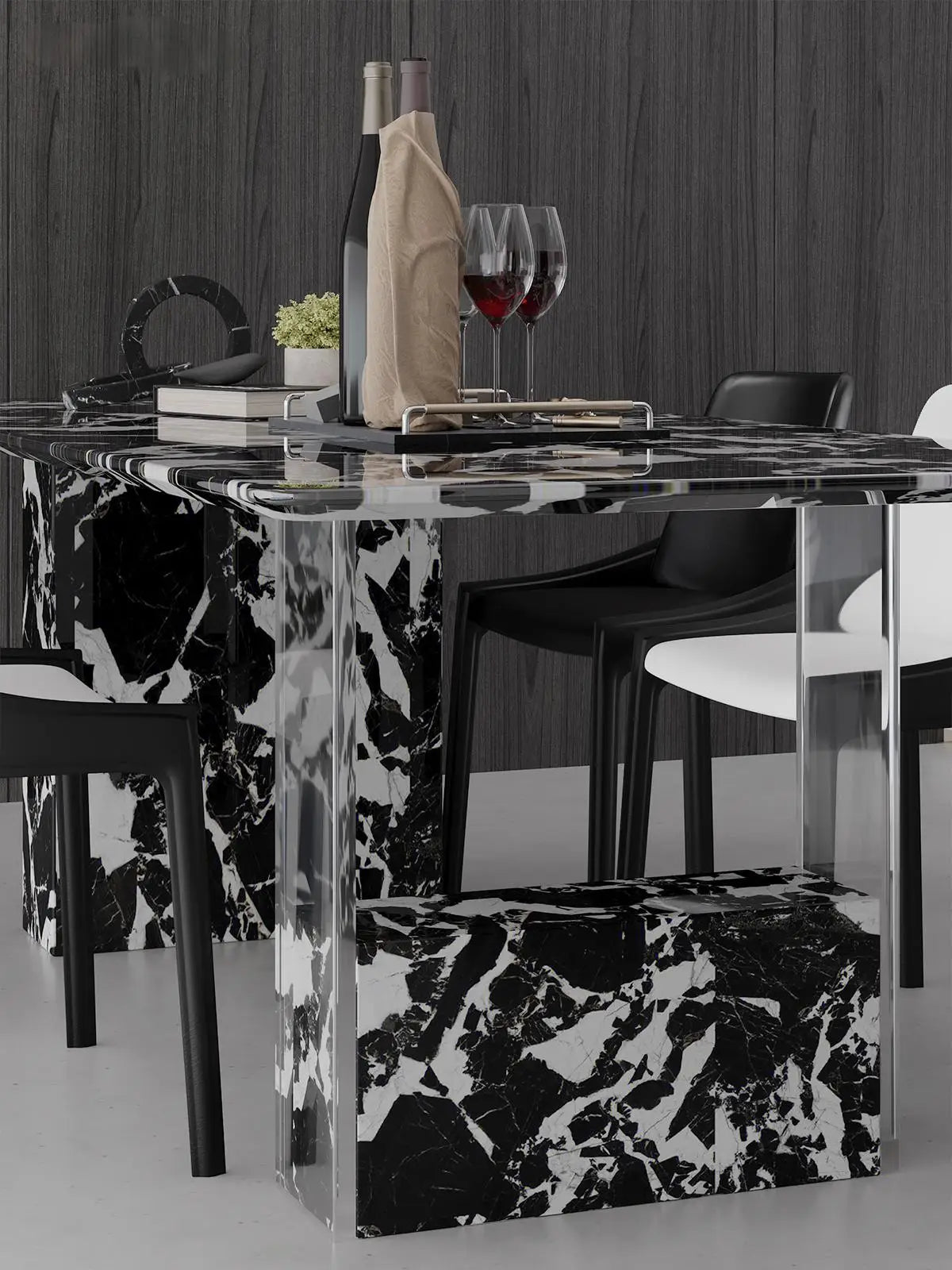 Luxury Floating Dining Table in Calacatta Black Gold Perfect for Modern Homes
