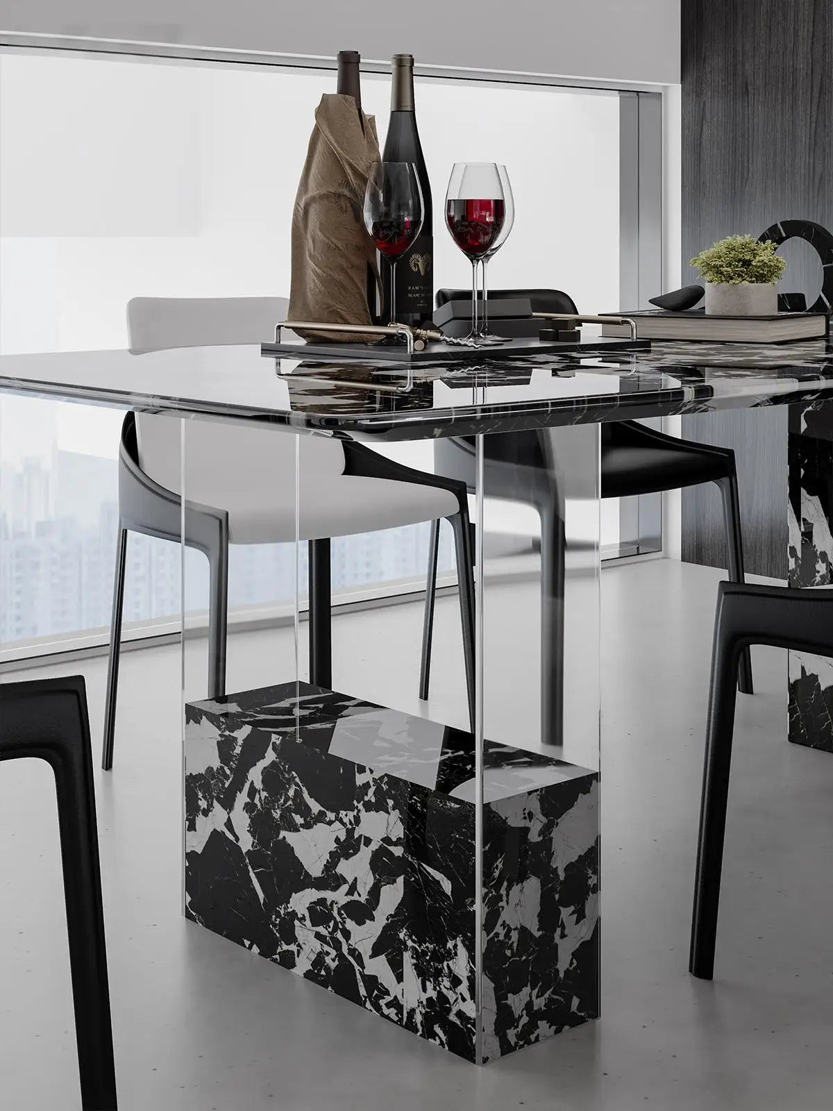 Luxury Floating Dining Table in Calacatta Black Gold Perfect for Modern Homes