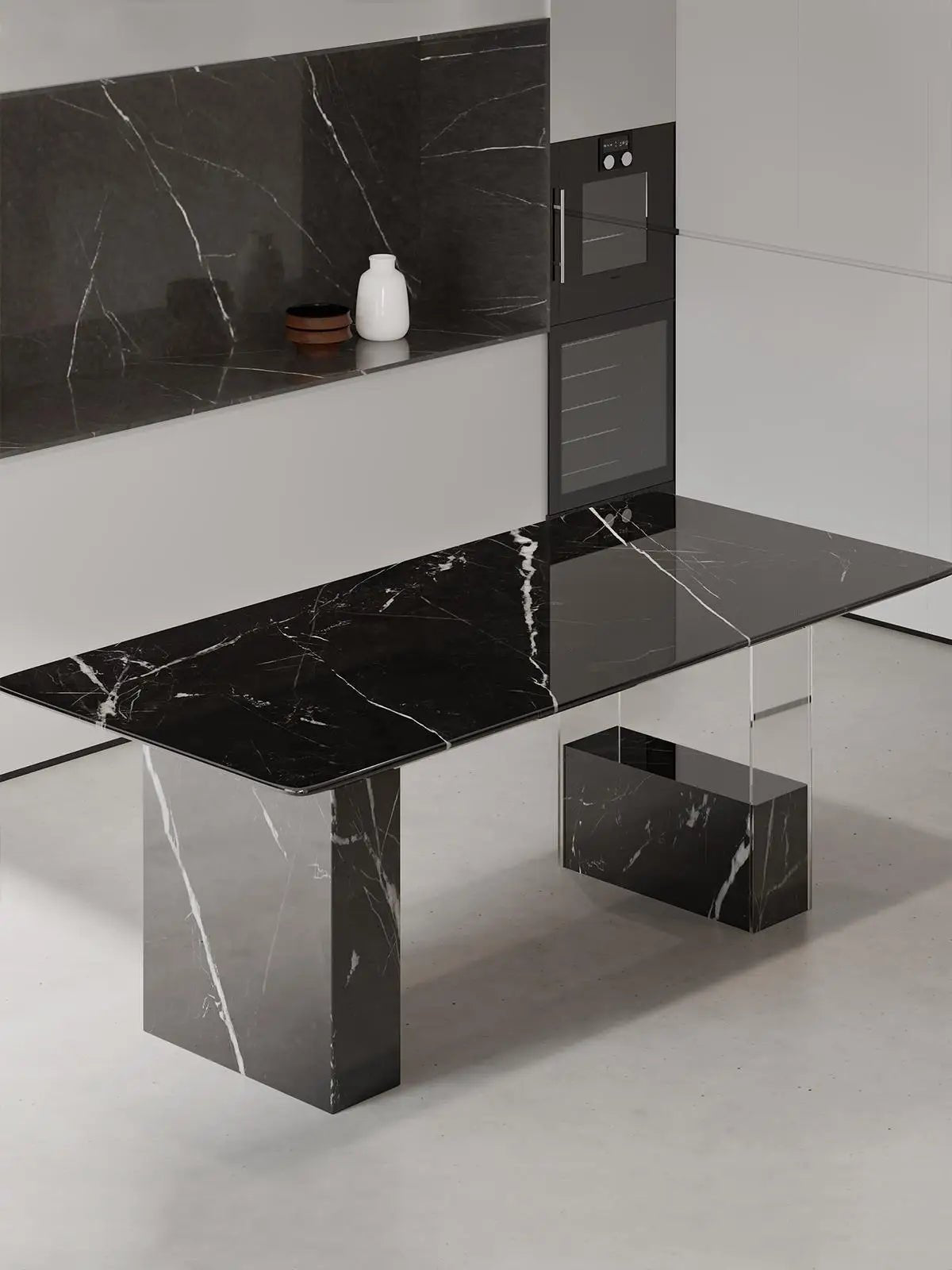 Luxury Floating Dining Table in Calacatta Black Gold Perfect for Modern Homes