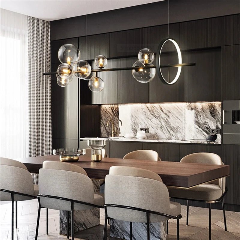 Luxury Nordic Ring Chandelier Glass Ball LED Pendant Light for Kitchen & Living Room Decor