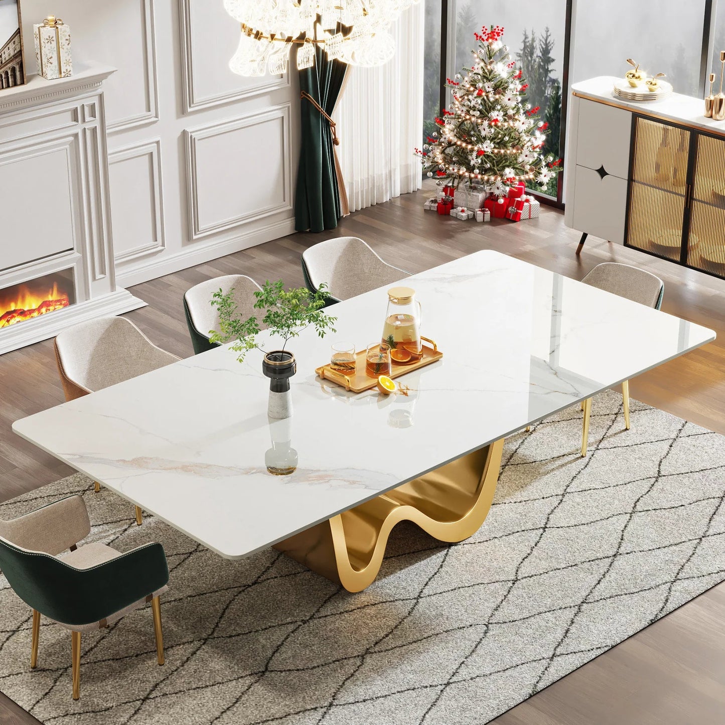 Luxury Tribesigns Sintered Stone Dining Table Sleek White Surface & Gold Base for Modern Kitchens & Luxury Homes