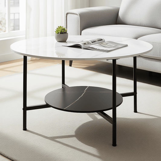 Luxury White Marble Round Coffee Table with Storage for Living Room