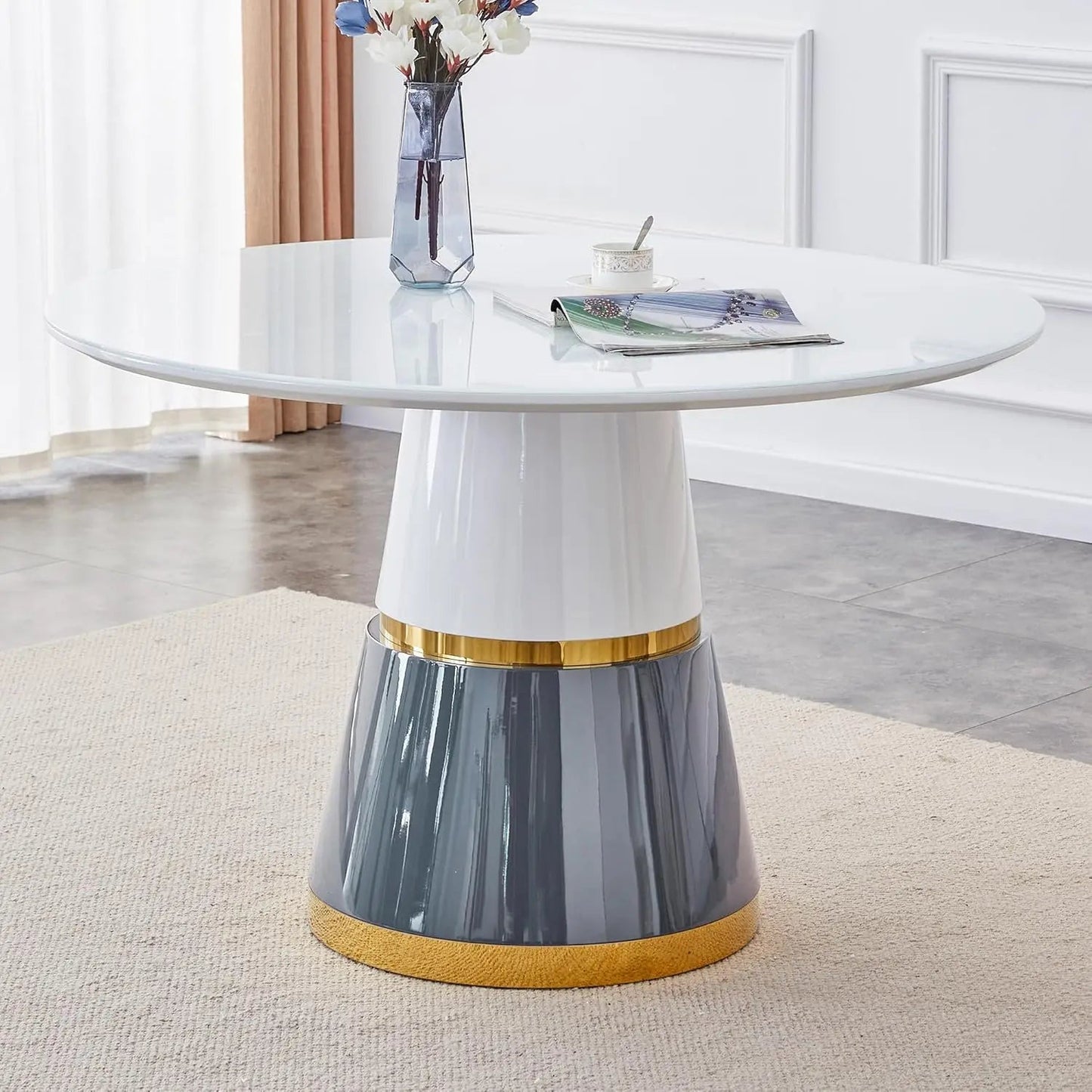 Luxury Wood Texture Round Dining Table Perfect for Kitchens, Dining Rooms & Apartments