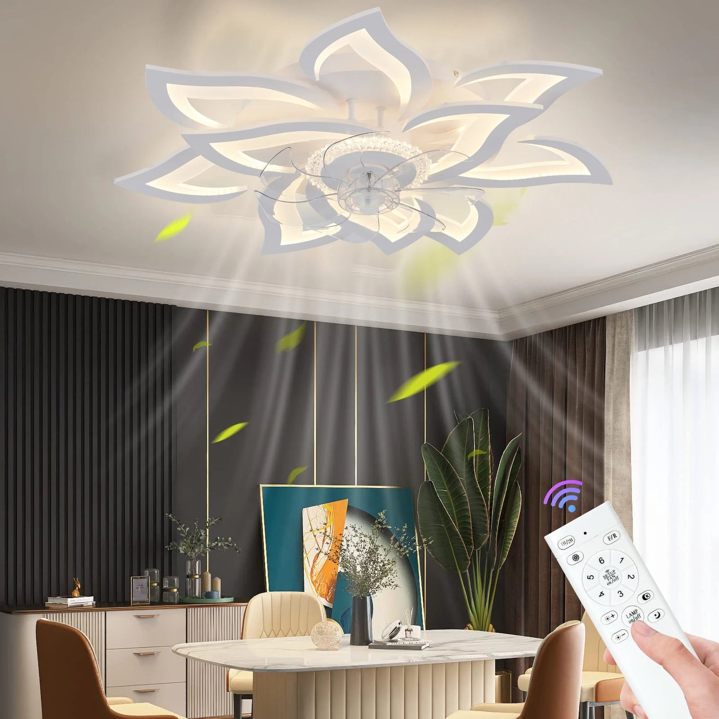 Modern Ceiling Fan with Lights Elegant Flower Flush Mount for Bedroom & Living Room