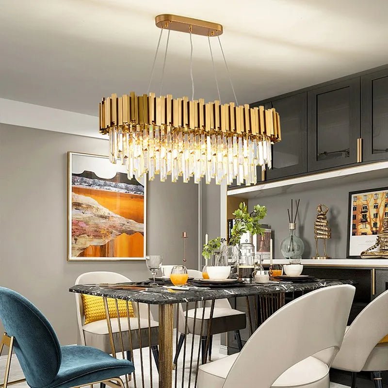 Modern Gold & Black Crystal Chandelier LED Pendant Light for Living Room & Hotel Elegance