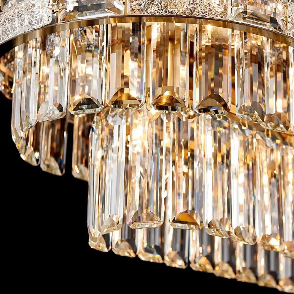 Modern Gold Crystal Chandelier Large LED Pendant Light Perfect for Dining Rooms & Living Spaces