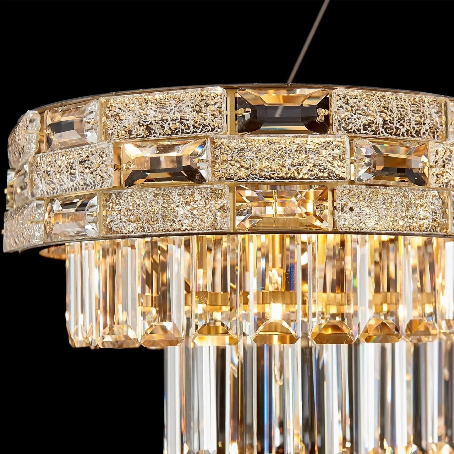 Modern Gold Crystal Chandelier Large LED Pendant Light Perfect for Dining Rooms & Living Spaces