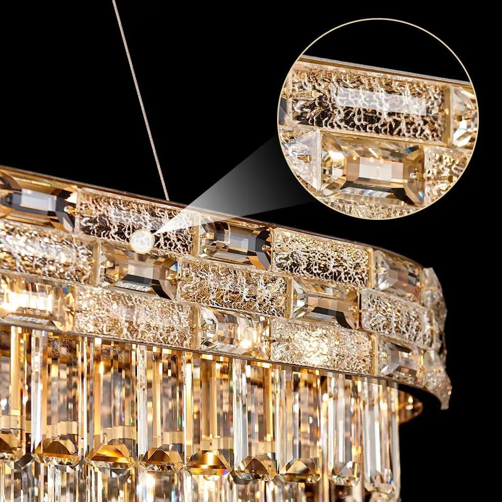 Modern Gold Crystal Chandelier Large LED Pendant Light Perfect for Dining Rooms & Living Spaces