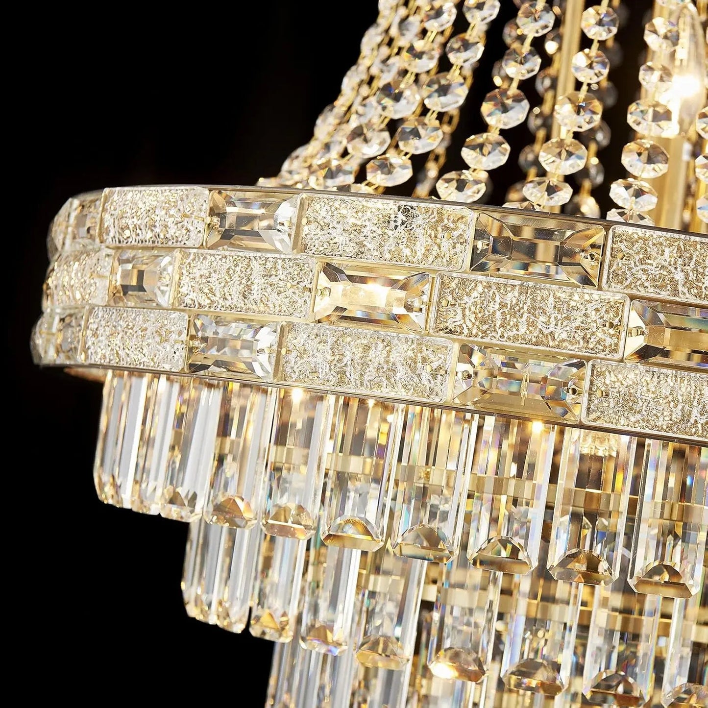 Modern Gold Crystal Chandelier Large LED Pendant Light Perfect for Dining Rooms & Living Spaces