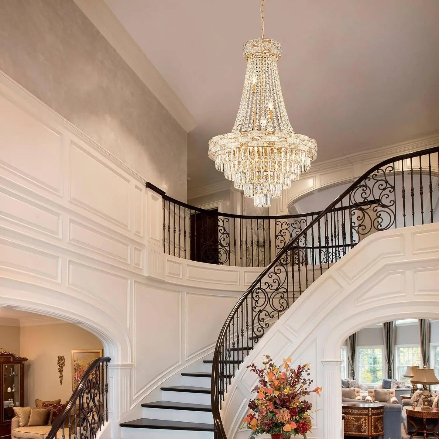 Modern Gold Crystal Chandelier Large LED Pendant Light Perfect for Dining Rooms & Living Spaces