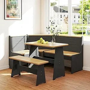 Modern L-Shape Dining Table With Bench Chair Set Perfect for Homes & Apartments