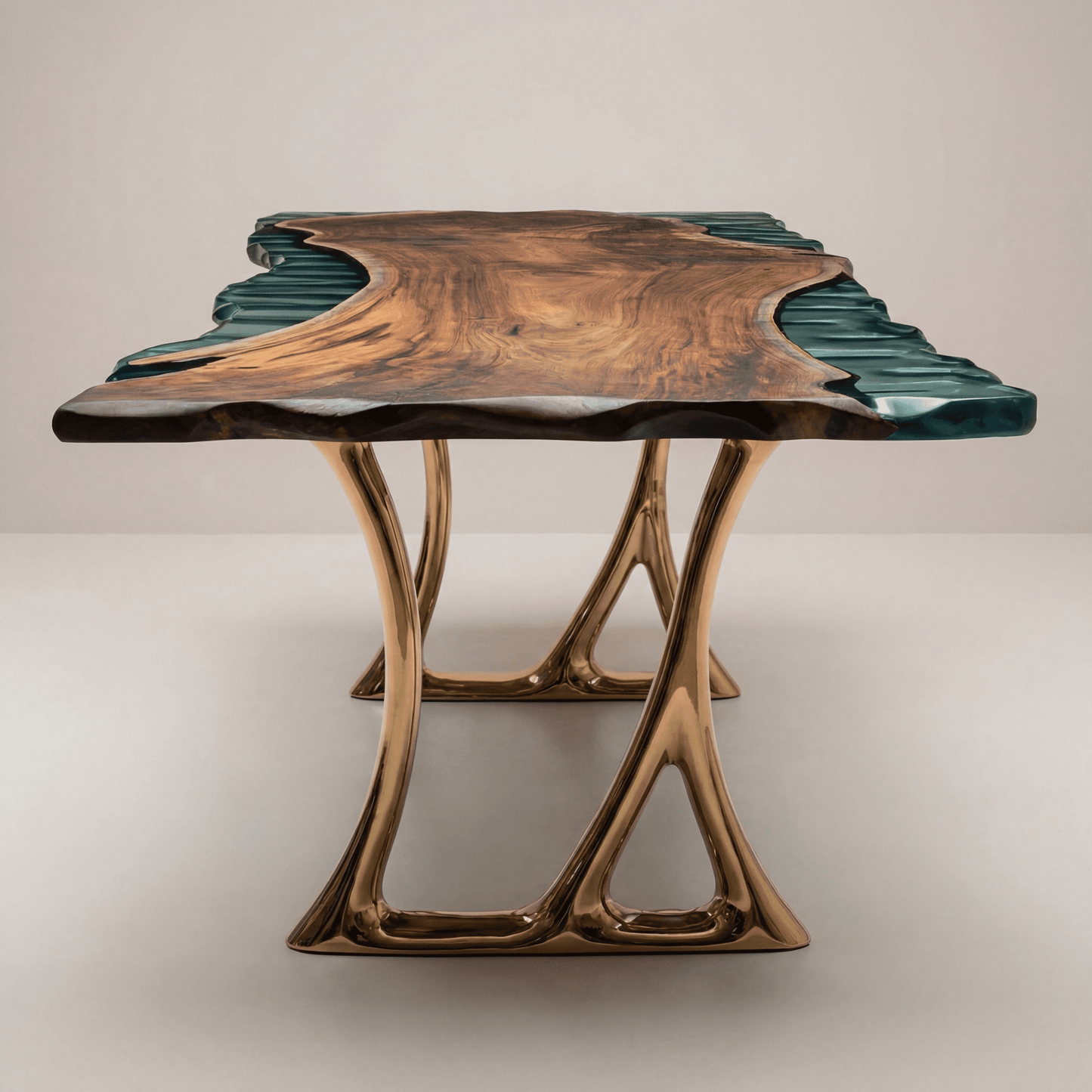 Modern Luxury River Coffee Table Natural Solid Wood & Clear Epoxy Art