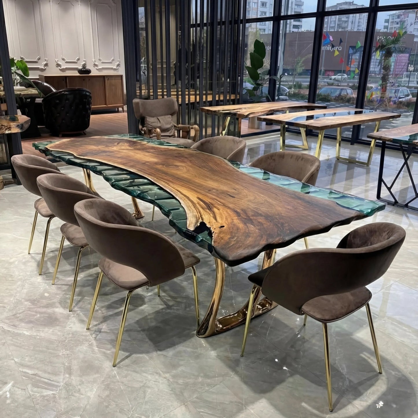 Modern Luxury River Coffee Table Natural Solid Wood & Clear Epoxy Art