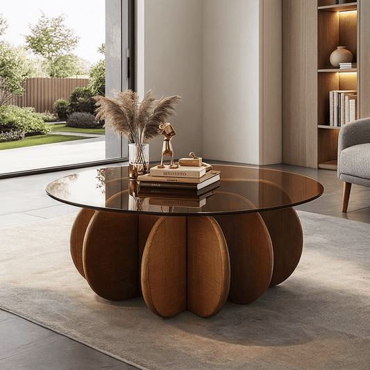 Modern Round Coffee Table With Solid Wood Legs for Living Room