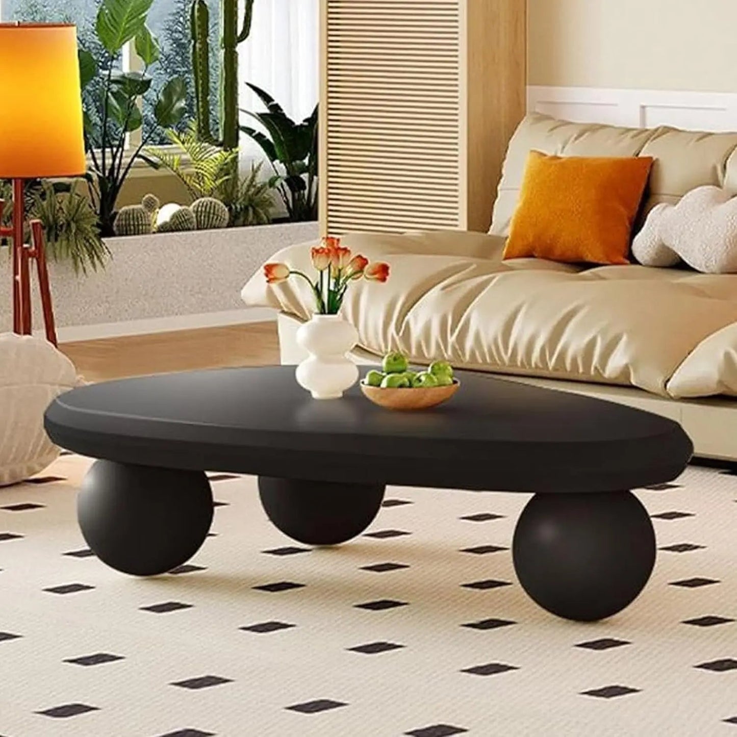 Modern Sculptural Black Coffee Table Stylish Cloud Design with 3 Ellipsoid Legs Perfect for Modern Decor