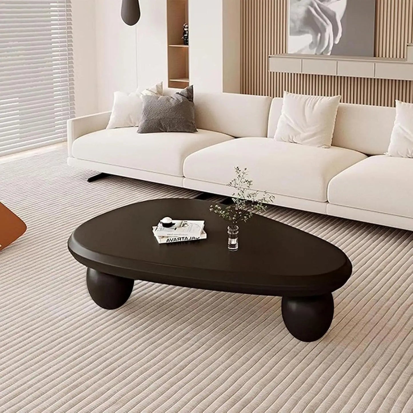 Modern Sculptural Black Coffee Table Stylish Cloud Design with 3 Ellipsoid Legs Perfect for Modern Decor