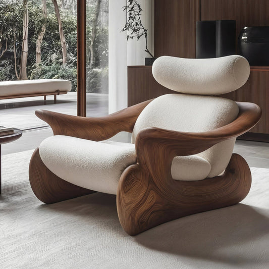 Modern Solid Wood Art & Soft Decorative Chair for Living Rooms & Reception Areas