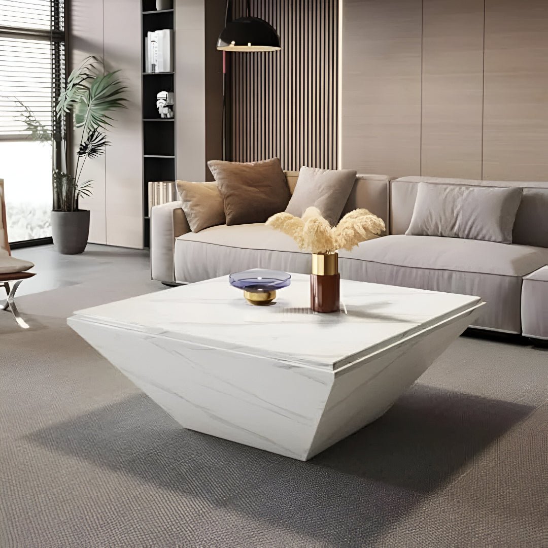 Modern Square Faux Marble Coffee Table with Wooden Design Perfect for Large Living Rooms