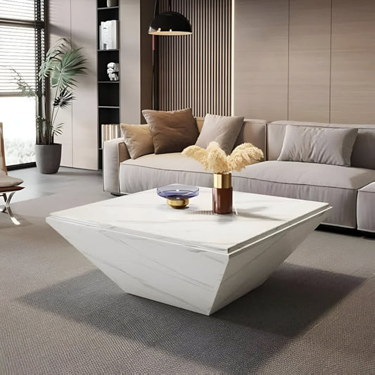 Modern Square Faux Marble Coffee Table with Wooden Design Perfect for Large Living Rooms
