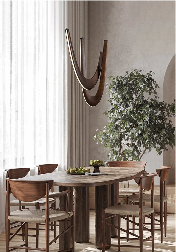 Modern U-shaped Wooden LED Pendant Lights Ideal for Kitchen, Dining & Lobby Lighting