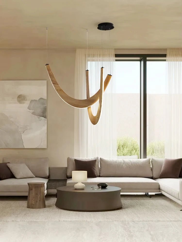 Modern U-shaped Wooden LED Pendant Lights Ideal for Kitchen, Dining & Lobby Lighting