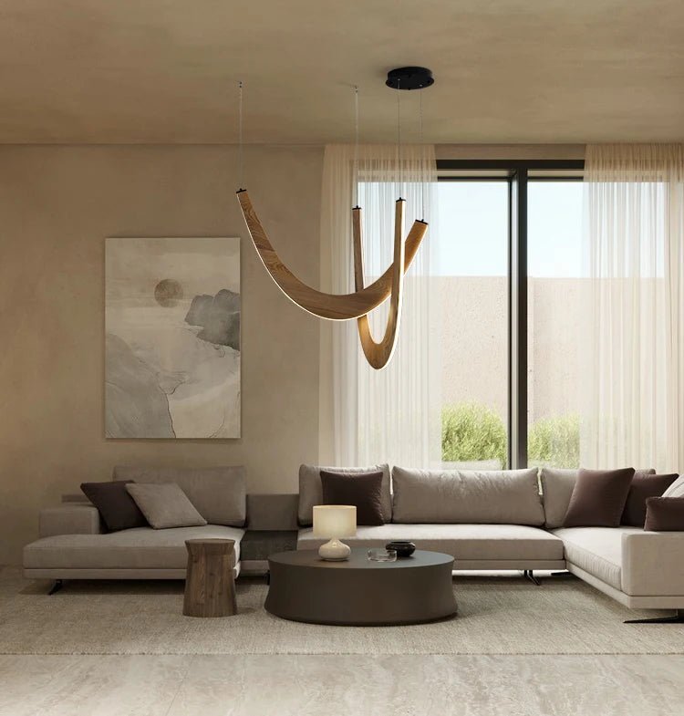 Modern U-shaped Wooden LED Pendant Lights Ideal for Kitchen, Dining & Lobby Lighting
