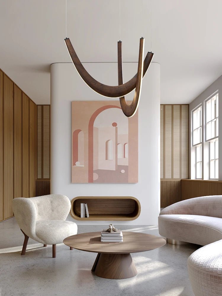 Modern U-shaped Wooden LED Pendant Lights Ideal for Kitchen, Dining & Lobby Lighting