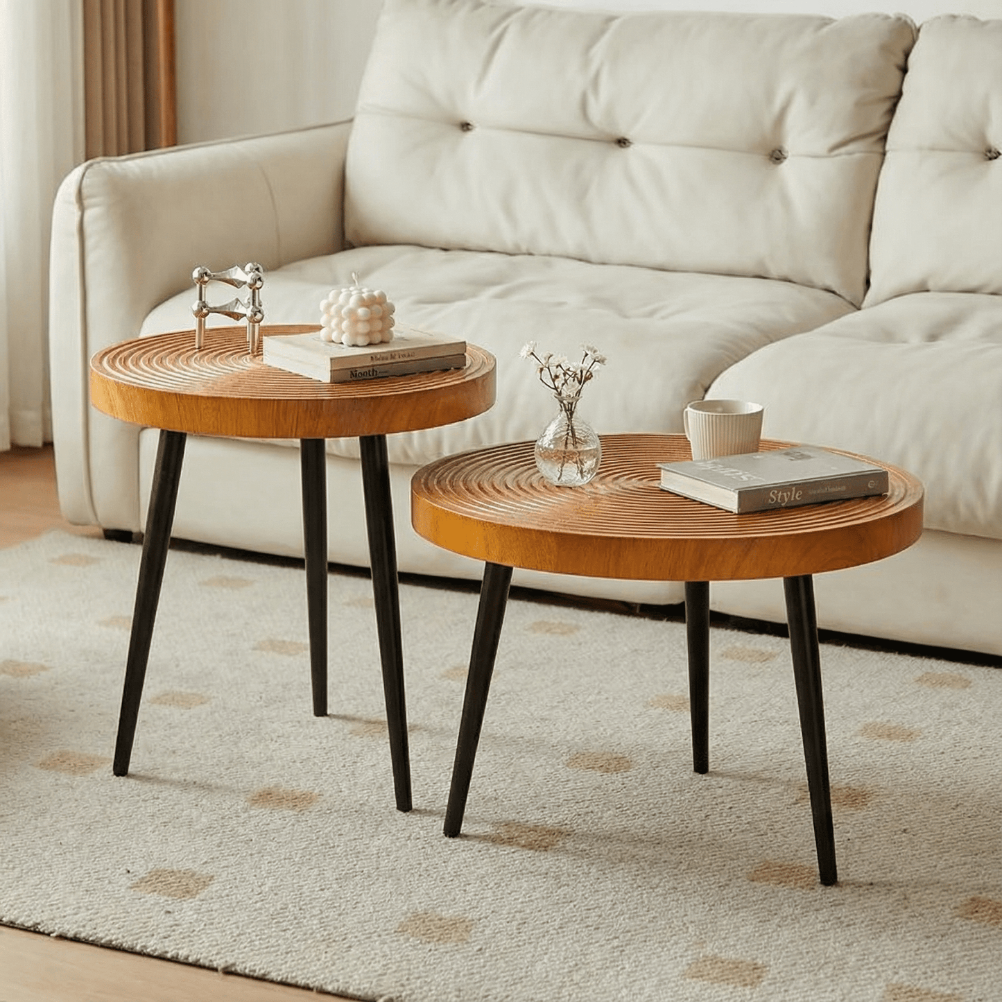 Nordic Japanese Round Wooden Table for Living Rooms