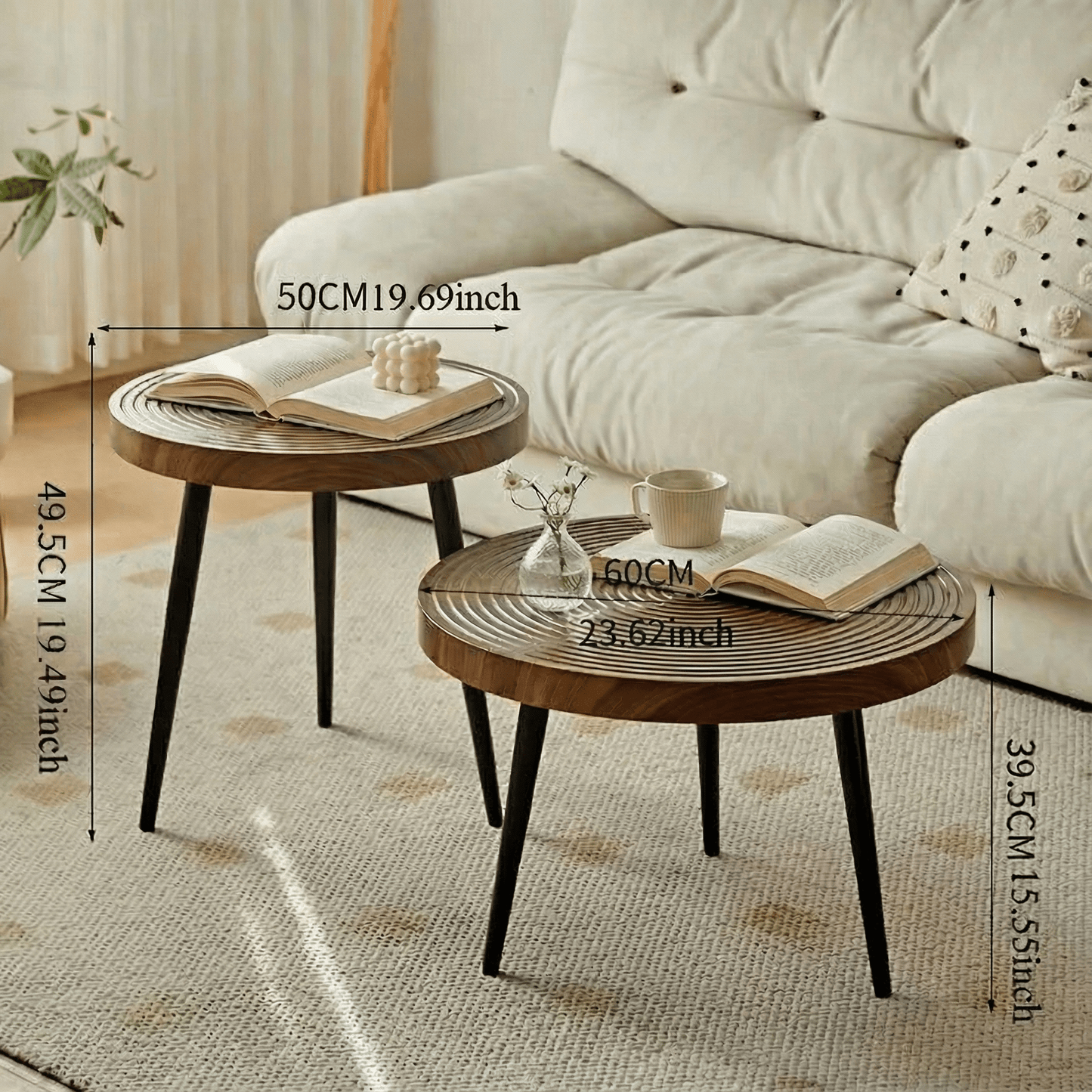 Nordic Japanese Round Wooden Table for Living Rooms