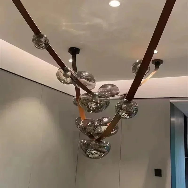 Nordic Leather Pendant Light LED Glass Chandelier for Living Rooms