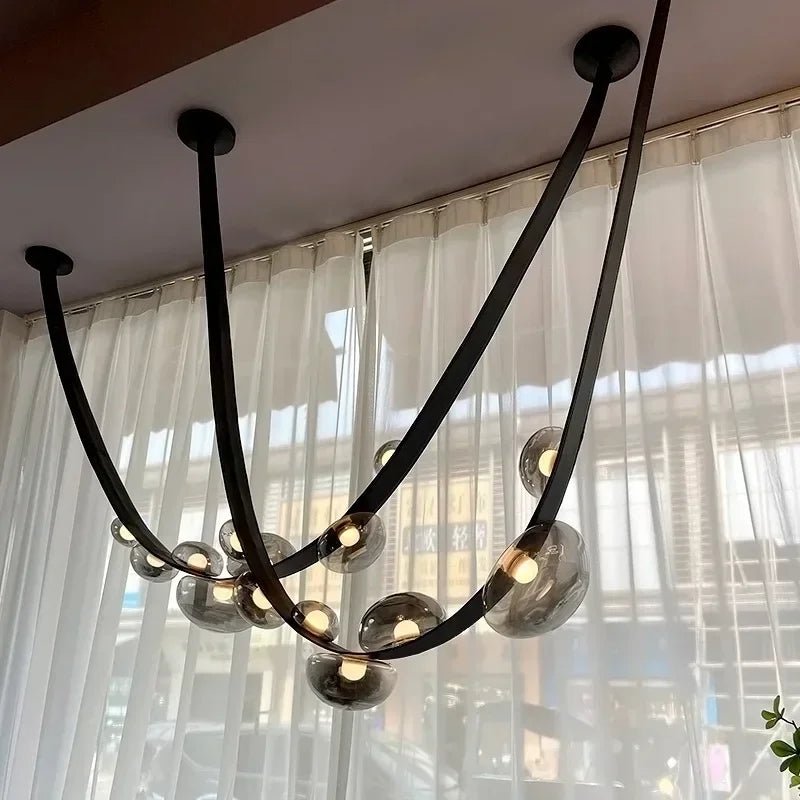 Nordic Leather Pendant Light LED Glass Chandelier for Living Rooms