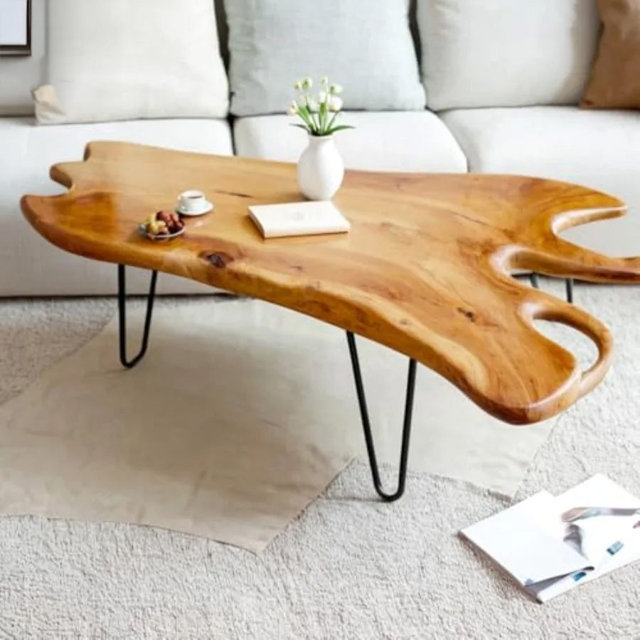 Natural Wood Coffee Table Live Edge Design for Living Room Elegance