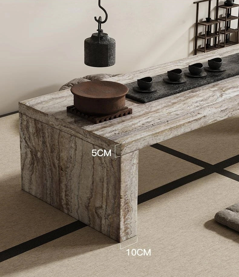 Wabi Sabi Zen Tea Table With Minimalist Marble Desk for Living Room, Office & Meditation Spaces