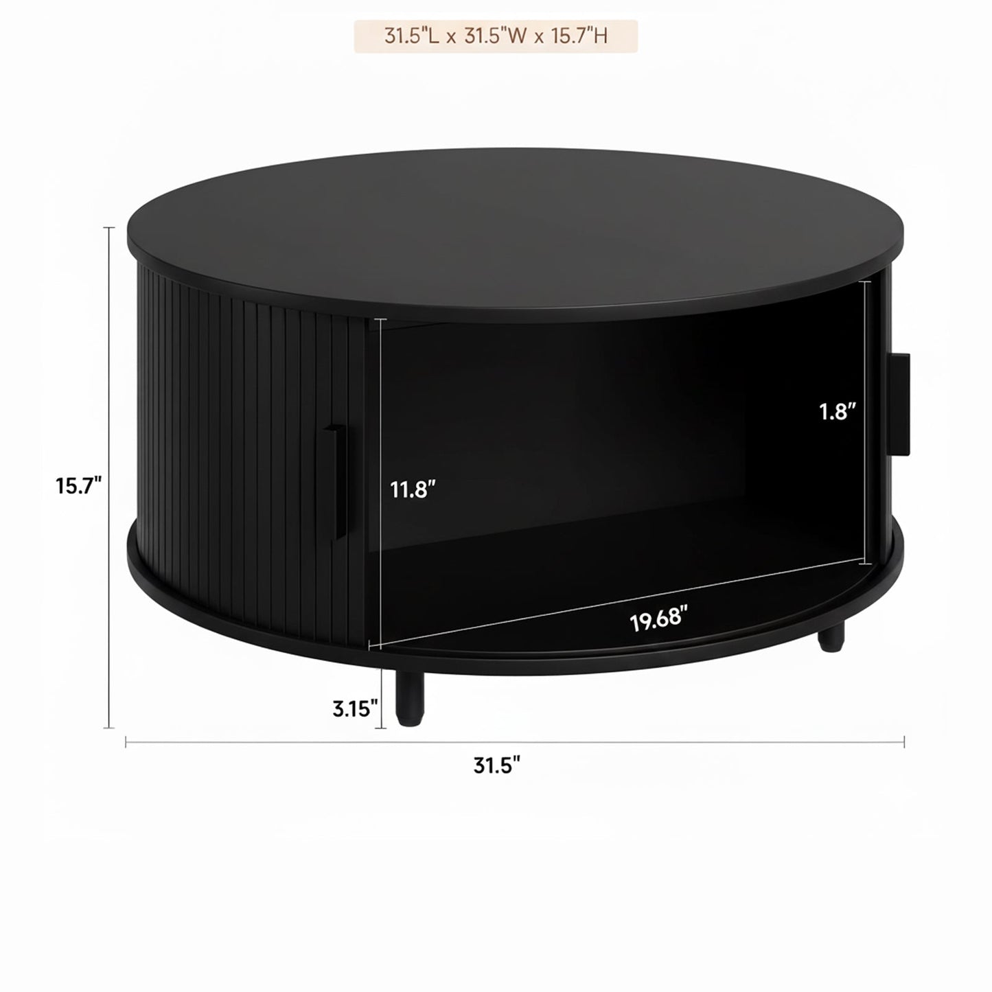Round Coffee Table With 360° Curved Sliding Door For Modern Living Rooms