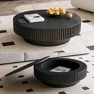 Round Drum Coffee Table Solid Wood Farmhouse Centerpiece for Modern Living Rooms