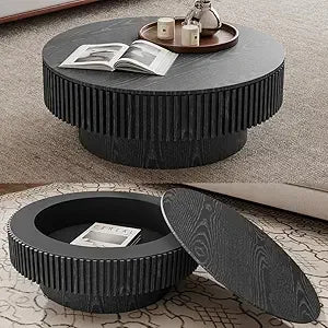 Round Drum Coffee Table Solid Wood Farmhouse Centerpiece for Modern Living Rooms