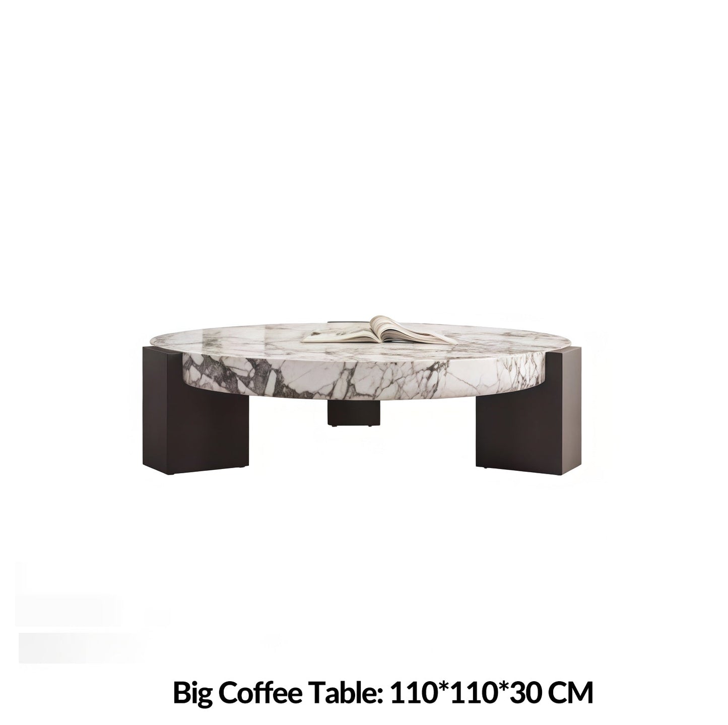 Round Top Coffee Table in Calacatta Viola & Black Marquina Marble for Living Room