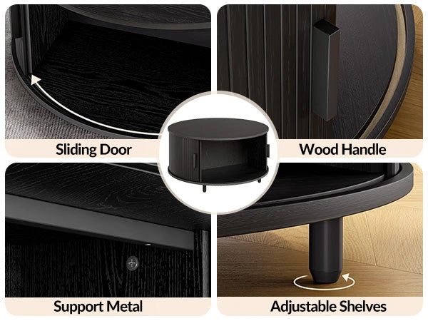 Round Coffee Table With 360° Curved Sliding Door For Modern Living Rooms