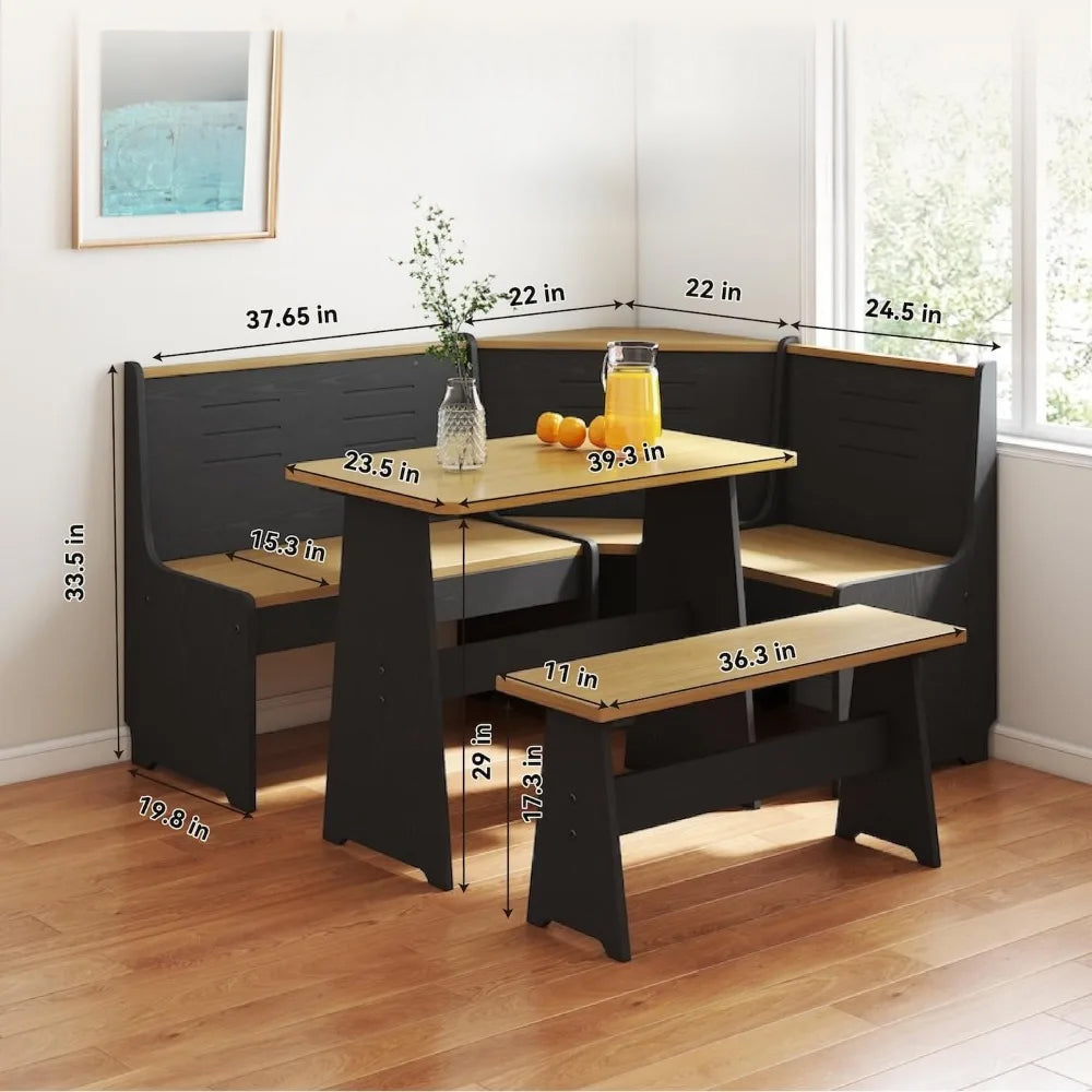 Modern L-Shape Dining Table With Bench Chair Set Perfect for Homes & Apartments