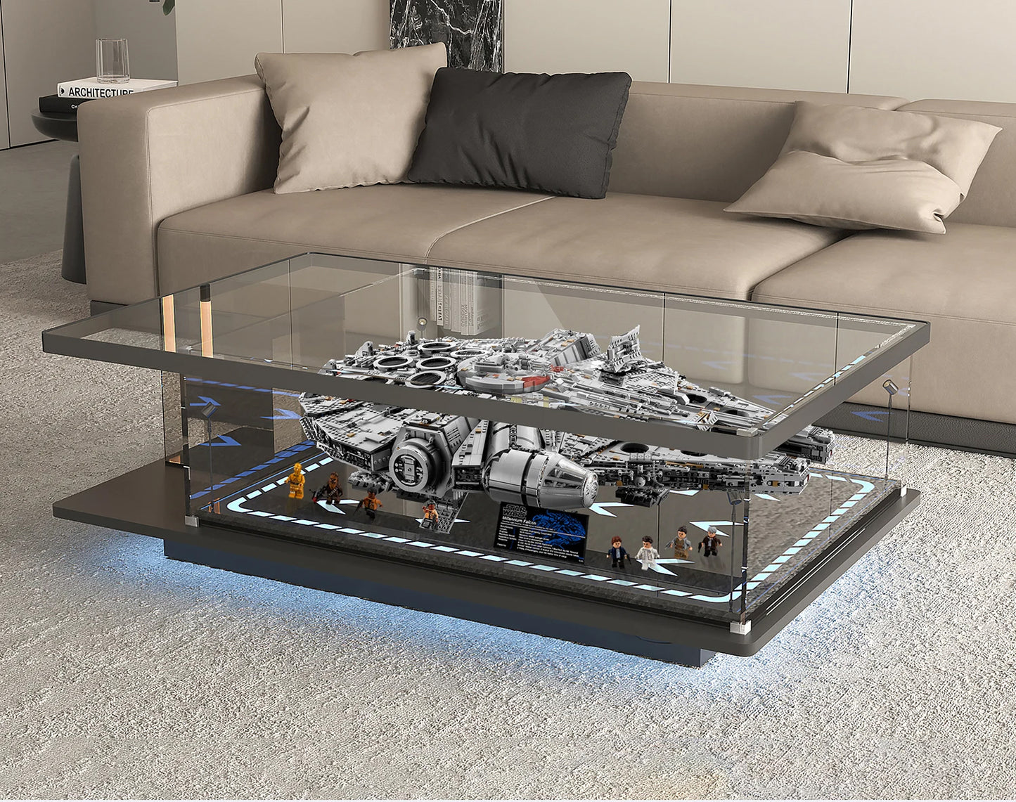 Modern Acrylic Coffee Table with Display Box Perfect for Living Rooms & Collectors