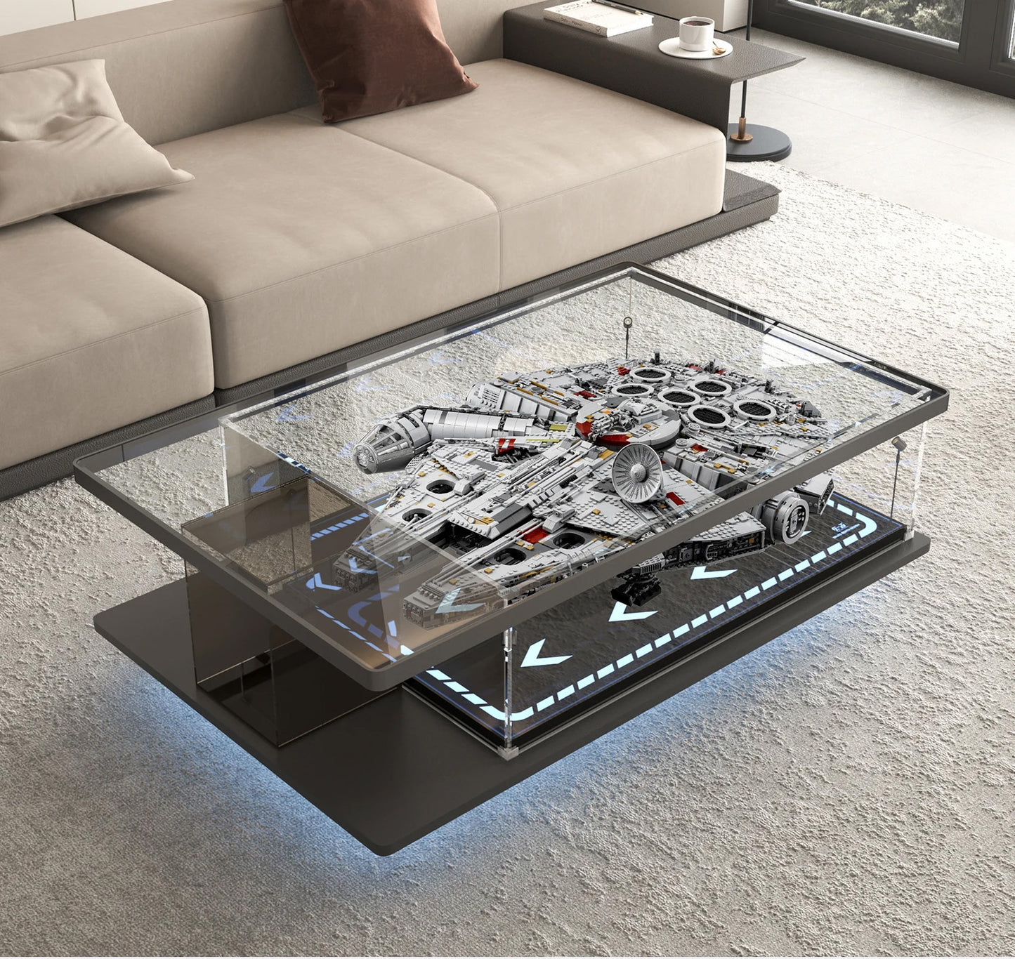 Modern Acrylic Coffee Table with Display Box Perfect for Living Rooms & Collectors