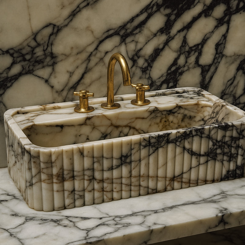 Hand Polished Carrara Marble Square Sink 30mm Thick Vanity Bathroom Basin