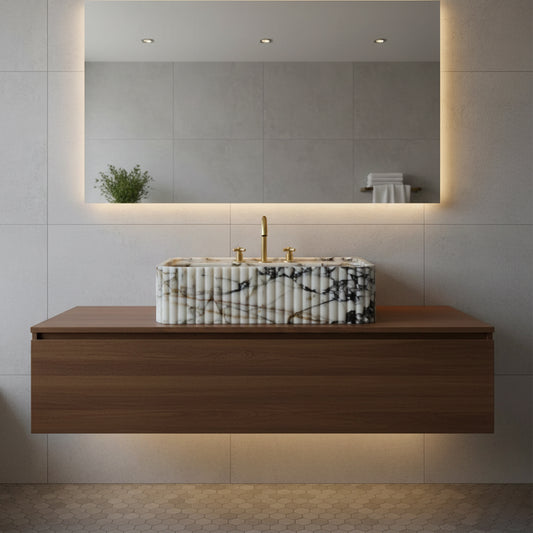 Hand Polished Carrara Marble Square Sink 30mm Thick Vanity Bathroom Basin