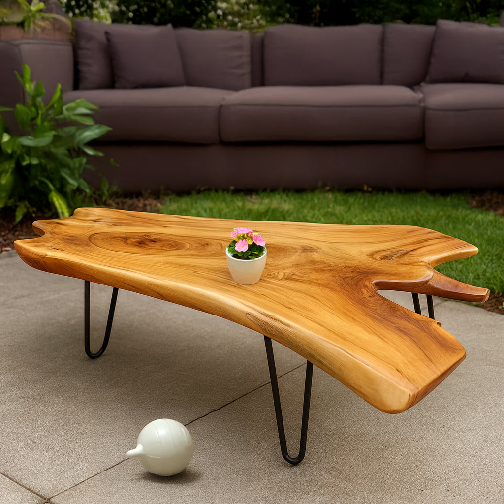 Natural Wood Coffee Table Live Edge Design for Living Room Elegance