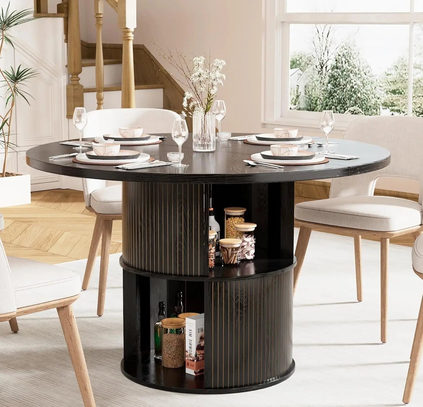 Wooden Dining Table with 2 Shelves Perfect for Kitchen or Dining Room