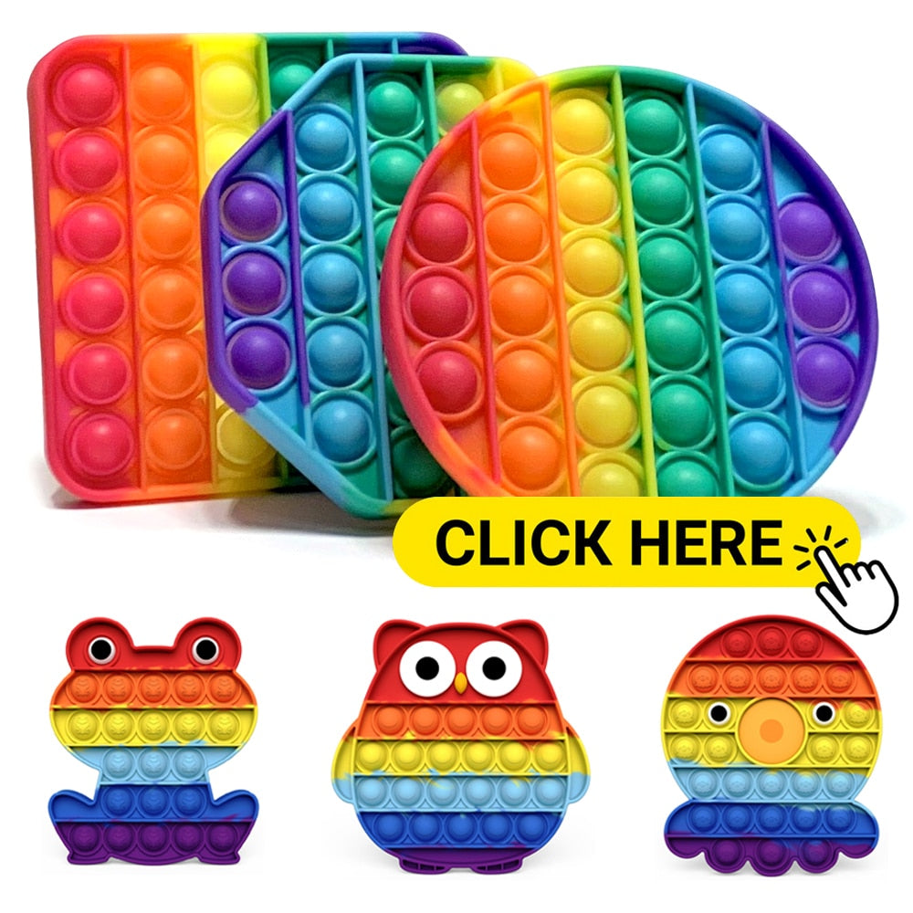 Rainbow Push Pop Fidget Toy Anxiety Relieve Stress Bubble Sensory Autism Reliever Special Needs Popper Relief