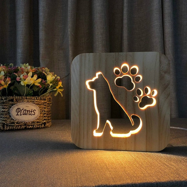USB Wooden Dog Paw Lamp