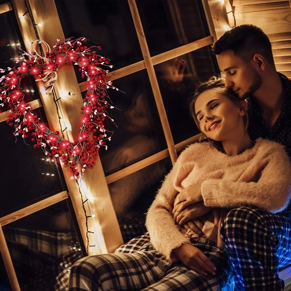 LED Heart Shaped Wreath For Valentines Day